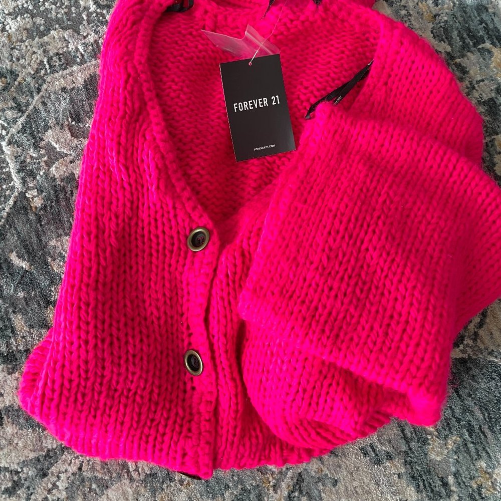 NWT Forever 21 pink cropped v neck button down cardigan sweater - Picture 8 of 10